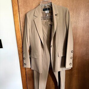 Harve Benard Taupe with white pinstripe pants suit